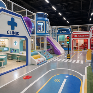 Centre de jeux pour enfants avec grand <span class=keywords><strong>village</strong></span> de jeu d'imitation naturel, plusieurs boutiques, route et toboggans pour les enfants de 3 à 5 ans. - Product Image 2