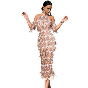 2023 New Style Sequined <strong>Fringe</strong> <strong>Dress</strong> Sexy Off Shoulder Night Club Gown - Product Image 5