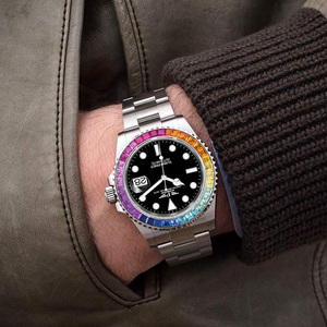 Montre mécanique automatique de luxe PINDU pour homme, lunette arc-en-ciel avec calendrier, bracelet en acier inoxydable, lumineuse, haute qualité, 20 mm, élégante - Product Image 3