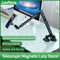 Bras télescopique à double ventouse en alliage d'aluminium Pince magnétique pour téléphone portable Pince de bureau à angle réglable