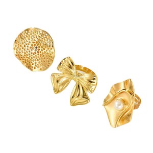 2025 Nueva joyería exagerada para mujer impermeable chapado en oro gran Bowknot mejillón imitación perla Lotus diseñador anillos abiertos - Product Image 5