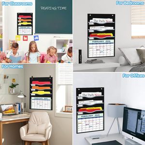 Organizador de archivos colgante de pared con 4 bolsillos, 15 bolsillos extra anchos para oficina, aula, hogar, almacenamiento de correo, tela Oxford negra - Product Image 5