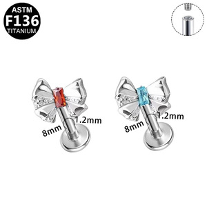 Piercing d'oreille en titane, forme papillon, serti de cristaux d'améthyste, bijou de mode unisexe - Product Image 5