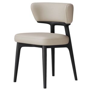 Chaise de salle à manger minimaliste nordique avec siège et dossier rembourrés, pieds en métal noir/bois pour <span class=keywords><strong>salon</strong></span> moderne L003 - Product Image 2