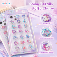 Pegatinas de Burbujas Epoxi con Purpurina en Forma de Corazón, Estrella y Redondas, Mini Calcomanías 3D con Dibujos Animados de Mascotas para Decorar Fundas de Teléfono, Diarios y Manualidades