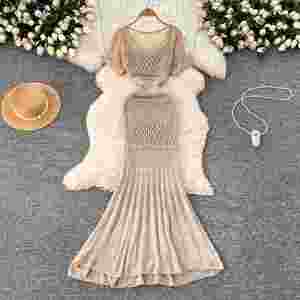 Vestido Midi Casual Coreano de Verano para Mujer, Estilo Imperio, con Encaje Calado, Estampado Digital, Tejido de Punto, Tirantes Finos y Manga Corta - Product Image 4