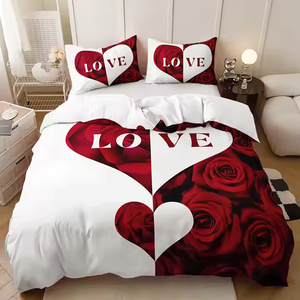 Stampa digitale 3D personalizzata modello nero rosso lui lei regina re <span class=keywords><strong>coppia</strong></span> matrimonio biancheria da letto copripiumino in poliestere - Product Image 1