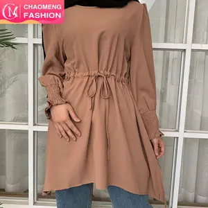 2266# Simple style long sleeve muslim tunic tops ladies tops blouse islamic clothing for modest muslimah