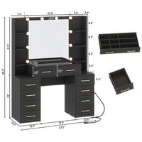 Table de maquillage avec rangement intégré, grands tiroirs et miroir LED, ensemble de commode moderne minimaliste pour chambre à coucher