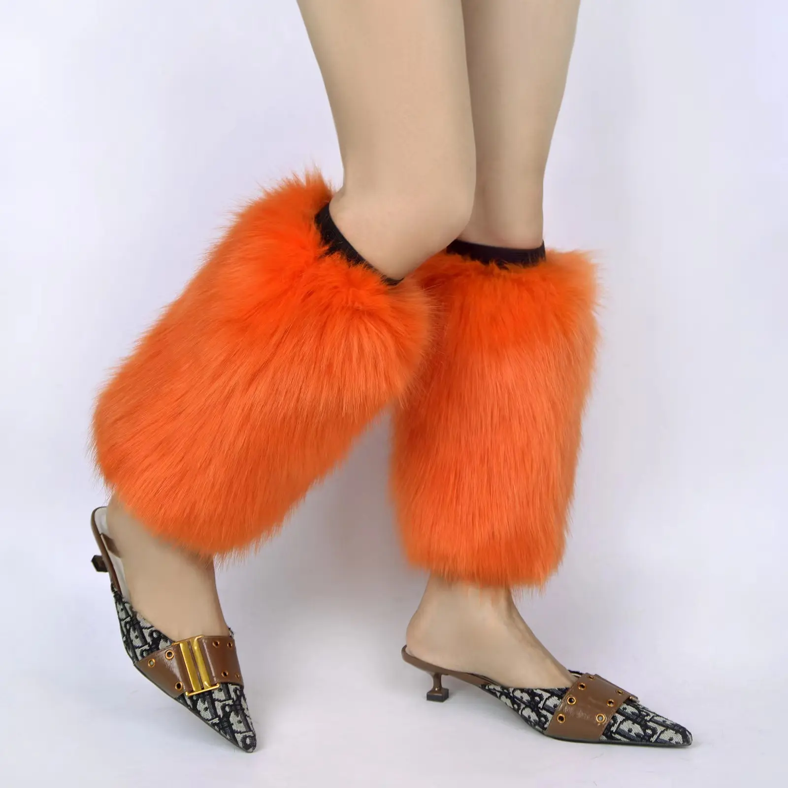 Moda tasarımı renkli parti Neon renk peluş bacak ısıtıcısı turuncu kırmızı
