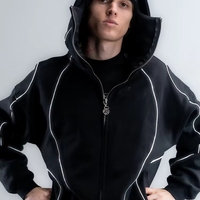 Pabrik Produsen Hoodie Custom Mock Neck Double Layer dengan Strip Reflektif Streetwear Pria