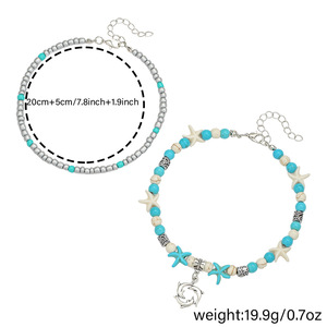 Fashion <b>Anklets</b> Set <b>Beaded</b> Pearls Starfish Pendant Zinc Alloy Women's Beach Vacation Style - Product Image 4
