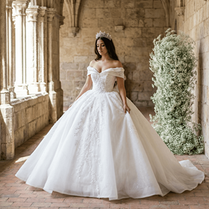 Lsany231 Vestido de Novia Moderno de Princesa sin Mangas, Talla Grande, con Encaje, Escote Corazón, Estilo Vestido de Gala, Cola Capilla - Product Image 1