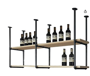 <span class=keywords><strong>Étagère</strong></span> de <span class=keywords><strong>plafond</strong></span> casier à vin industriel <span class=keywords><strong>étagère</strong></span>s flottantes suspendues support de tuyau d'eau 2 niveaux, support de rangement pour <span class=keywords><strong>cuisine</strong></span> Bar Restaurant - Product Image 1