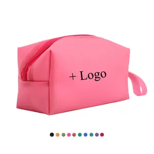 Kustom Logo Travel Zipper Pouch Trousse De Maquillage Pink Kecantikan Makeup Organizer Tas Kosmetik Silikon dengan Pegangan