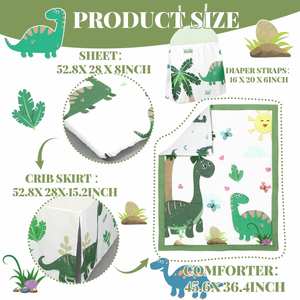 4 Piece Dinosaur Crib Bedding Set Including Crib Skirt <b>Blanket</b> Sheet and Diaper Stacker Soft Nursery Standard Size Baby Bedding - Product Image 5