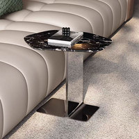 Table basse moderne et durable en marbre naturel de luxe avec base en acier inoxydable en forme de C, pour canapé cantilever, salon