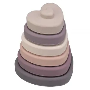 Jouets empilables en silicone sans BPA pour bébés Blocs d'empilage en forme de cœur Jouet souple pour bébés 6 pièces