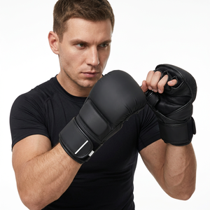 Gants de MMA demi-doigts avec sangle de poignet longue et fermeture auto-agrippante pour hommes et femmes - Équipement de protection pour arts martiaux - Product Image 4
