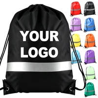 Sac à dos à cordon en polyester personnalisé avec logo d'usine, bande réfléchissante, sac étanche à cordon pour l'extérieur