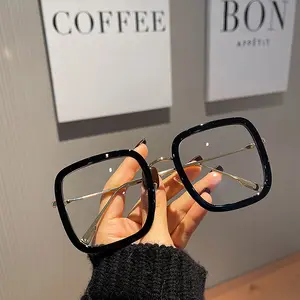 定制标志时尚超大方形眼镜复古女性防蓝光阻挡金属框眼镜光学电脑眼镜