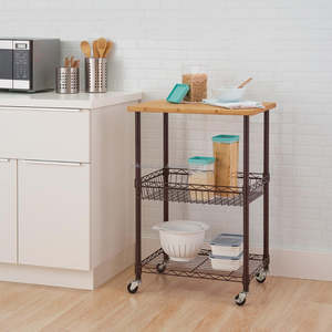 Wood Top Kitchen Multi-Functional Utility Trolley Commercial Mobile Kitchen Storage Cart - Product Image 2