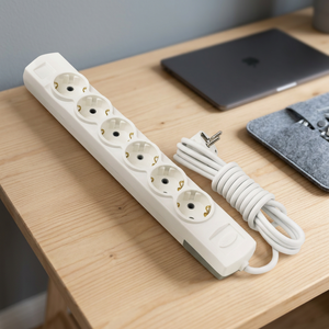 6 Way Schuko 6 Outlets <b>Extension</b> <b>Socket</b> Grounded ABS Material 3x1mm Cable 2m 16A 250V Konza Made in Turkey - Product Image 2