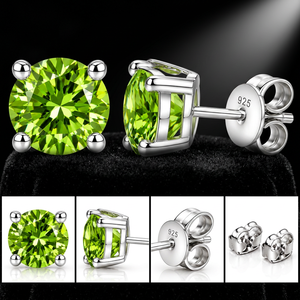 Pendientes de botón personalizados OEM de plata de ley 925 con peridoto verde, engaste de cuatro garras, unisex, joyería de moda con piedra de nacimiento de agosto - Product Image 1
