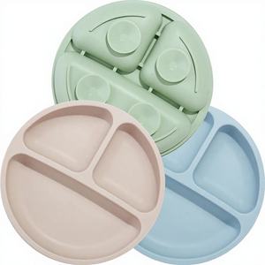 Assiettes en silicone de qualité alimentaire pour enfants avec manchons en silicone, assiettes bébé antidérapantes à compartiments, compatibles micro-ondes, avec <span class=keywords><strong>ventouse</strong></span> - Product Image 2