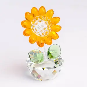 Crystal Art Mind Sunflower Glass figurines Home Hobby Decor Decorative crafts table