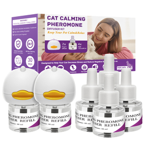 Vente en gros 2 prises + 4 recharges Kit diffuseur apaisant aux phéromones pour chat pour soulager l'anxiété des chats avec une haute qualité - Product Image 1