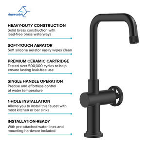 Robinet de cuisine/bar en laiton massif noir mat style steampunk industriel, mitigeur de lavabo à 1 trou - Product Image 5