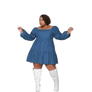 C0402ME60 — robe en Denim à volants pour femme, décontractée, couleur unie, à la mode, grande taille, - Product Image 1