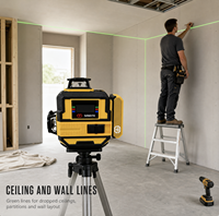 Niveau laser industriel S59-LG12Q à 12 lignes, faisceau vert 3D, auto-nivelant 360°, pour pose de carrelage et nivellement mural, avec batterie au lithium