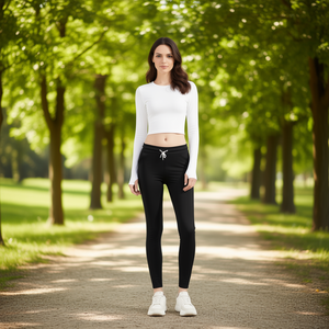 Leggings taille haute pour femmes, longueur intégrale, en spandex et polyester, tricotés, unis, décontractés, toutes saisons, extensibles - Product Image 2