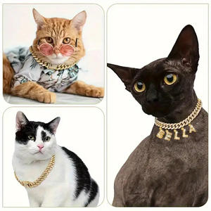 Venta al por mayor de lujo de alta calidad de moda para mascotas accesorios de cadena de Metal collar de gato de oro Bling diamante cubano enlace perro cadena Collar - Product Image 5
