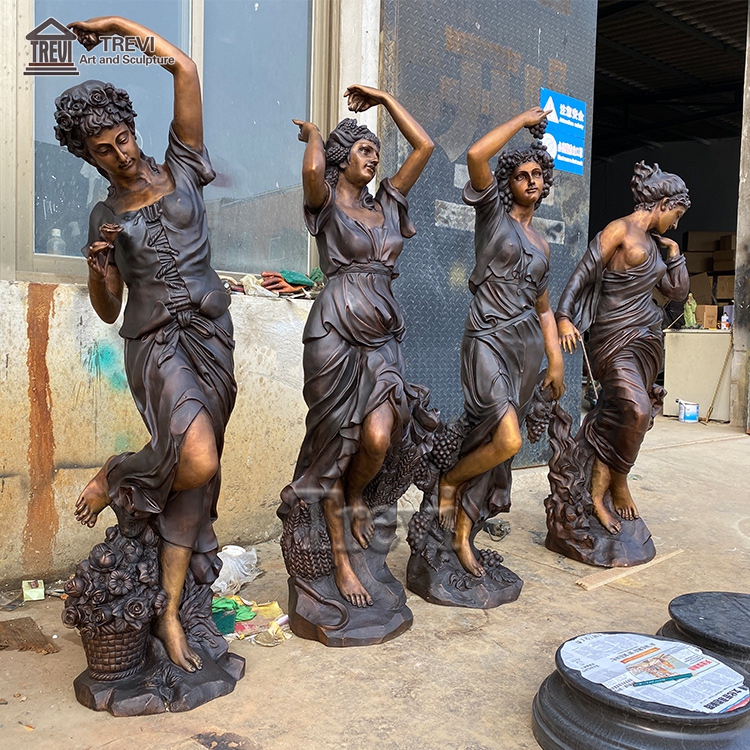 Metal Craft Life Size Goddesses Statue Brass Bronze Four Seasons