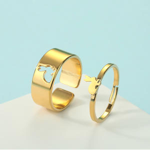 Roestvrijstalen Paar Ringen Schattige Konijn Bijpassende Belofte Ring Voor Vrouwen Verstelbare Gouden Kleur Sieraden Set Minnaar Vinger Geschenken - Product Image 6