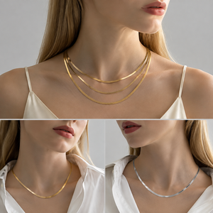 Trendy 18K Gold Plated Stainless Steel Thin Flat Herringbone <b>Chain</b> Necklace Tarnish Resistant Smooth Polished Lobster Clasp - Product Image 6