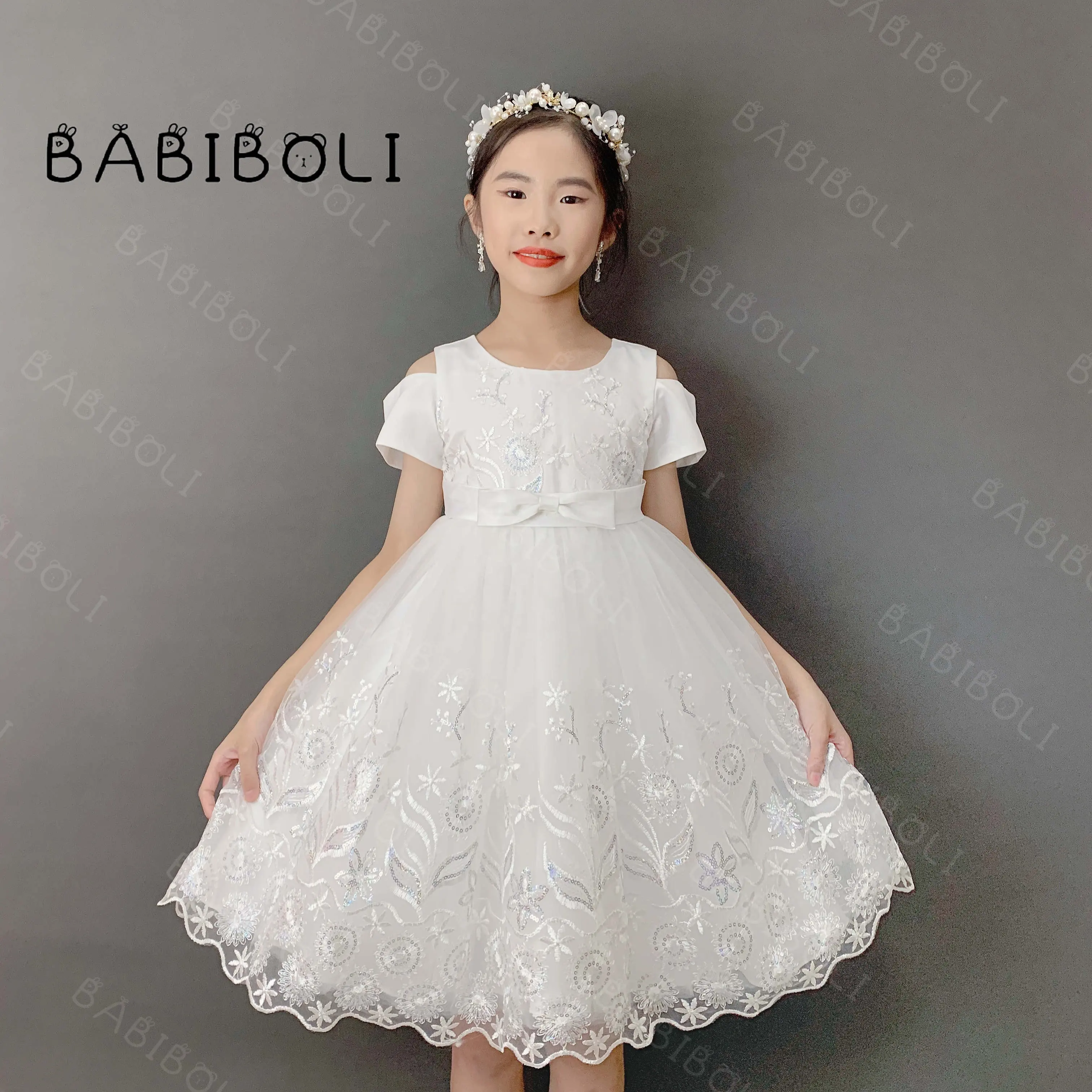 BABIBOLI bebé niña princesa blanca dulce niños vestidos estilo Bebé Vestidos manga corta vestido ropa fiesta malla USA