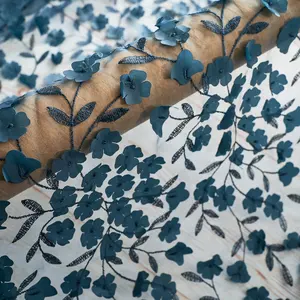 사용자 정의 디자인 도매 자수 Tulle 멋진 로얄 블루 레이스 패브릭 웨딩 의류