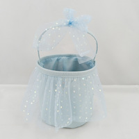Paniers de Pâques en tulle avec nœuds, accents scintillants, paniers de chasse aux œufs pastel, porte-cadeaux de Pâques de printemps