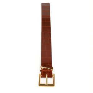 Cintura in Pelle PU Effetto Alligatore con Fibbia Quadrata Dorata 3Cm Moda Donna Uomo - Product Image 1