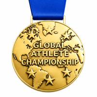 Médaille personnalisée en or avec carte du monde et ruban, récompense en métal 3D brillante pour les compétitions sportives