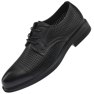 <b>Men</b> Summer Breathable Perforated Leather Oxfords Pointed Toe Office Career <b>Dress</b> Shoes Genuine Leather Upper Lace-up Style - Product Image 4