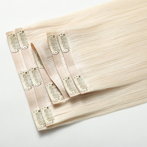 인모 익스텐션의 프리미엄 원활한 보이지 않는 클립 금발 화이트 플래티넘 생 도넌트 버진 유럽 PU 피부 씨실 클립 인 - Product Image 2