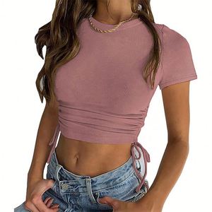 Camiseta en blanco Diseño personalizado Ropa de mujer Top corto de manga corta Ropa deportiva Yoga Fitness Crop Top Camiseta Mujer - Product Image 4