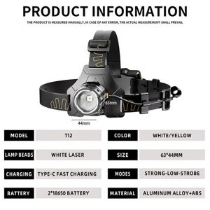 CITICITY ไฟหน้า LED, ไฟหน้าแบบชาร์จไฟได้ 3 โหมดพร้อมฟังก์ชั่นเซ็นเซอร์ แบตเตอรี่ดิจิตอลปรับได้สำหรับการตั้งแคมป์กลางแจ้ง - Product Image 2