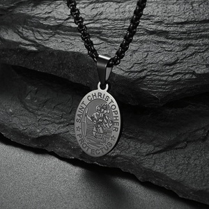 Acero inoxidable religioso en oro plateado San Cristóbal protéganos collar de amuleto - Product Image 5
