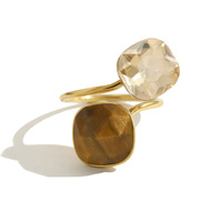 Bague géométrique en acier inoxydable avec pierre naturelle œil de tigre moderne, non ternissable, solitaire irrégulier avec zircon pour femmes